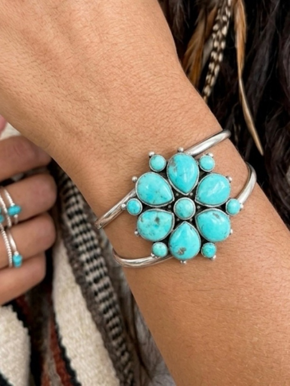 Vintage Barse sterling silver and genuine turquoise cuff bracelet